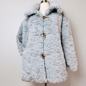 Teddy Jacket Coat Women's Light Gray Faux Fur Soft & Cozy Satin Lined Size L/XL